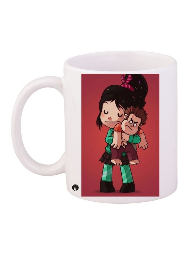 RYN Cartoon Printed Coffee Mug White/Red/Green 11ounce