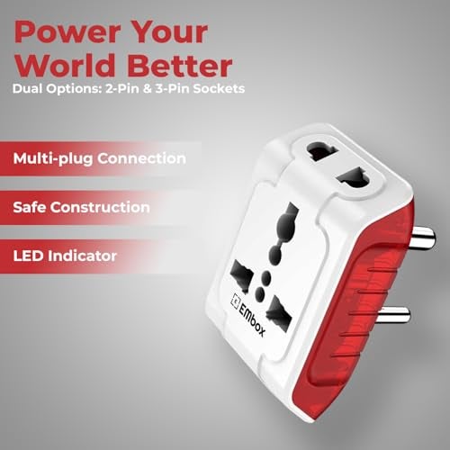 Embox 3 Pin 240V Multiplug Sockets | Multi Plug Adapter with LED Indicator | Supports 2-Pin&3-Pin Plugs | 3 Pin Plug Socket Home&Office Appliances | (Pack of 2) - Image 2