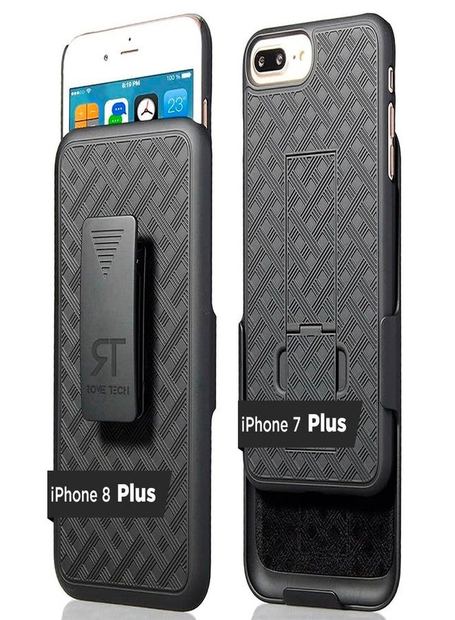 ROME TECH Designed for iPhone 7 Plus / 8+ Case with Belt Clip Holster - Kickstand Cover Phone Case - Black - Image 1
