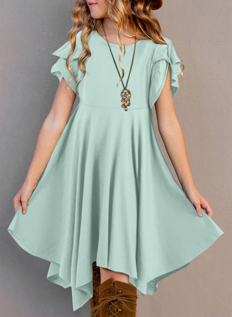 blibean Tween Girls Summer Dress Boho Short Sleeve Dresses Cute Clothes High Low Outfits Teen Trendy Clothing Size 12-13 Years Old Light Green - Image 3