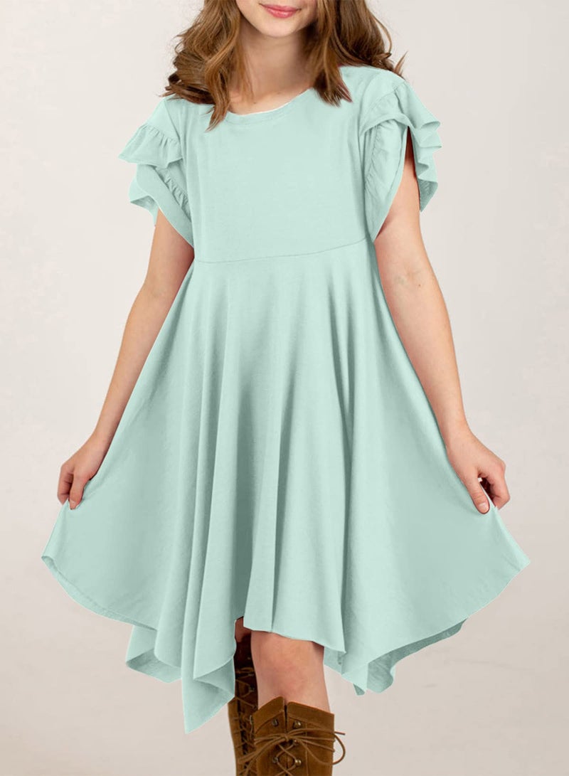 blibean Tween Girls Summer Dress Boho Short Sleeve Dresses Cute Clothes High Low Outfits Teen Trendy Clothing Size 12-13 Years Old Light Green - Image 2