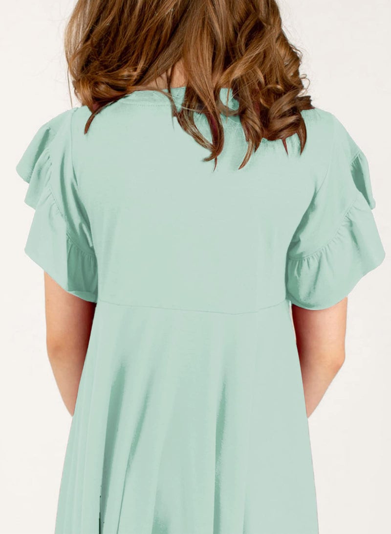 blibean Tween Girls Summer Dress Boho Short Sleeve Dresses Cute Clothes High Low Outfits Teen Trendy Clothing Size 12-13 Years Old Light Green - Image 4