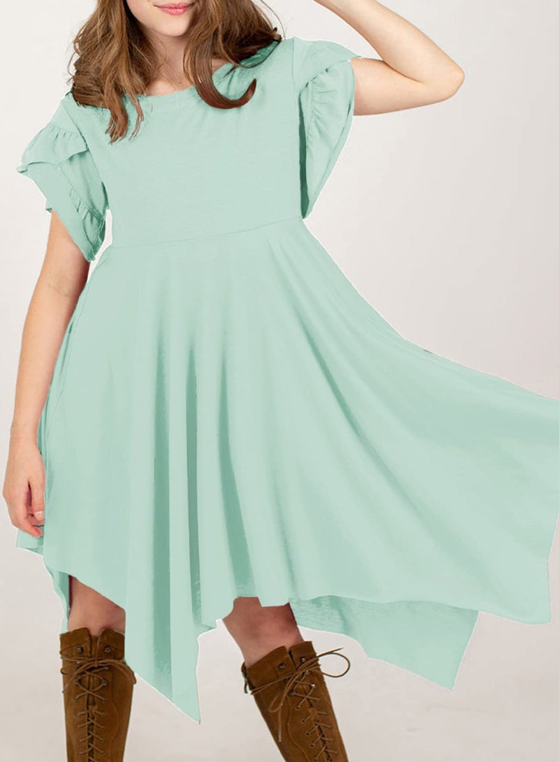 blibean Tween Girls Summer Dress Boho Short Sleeve Dresses Cute Clothes High Low Outfits Teen Trendy Clothing Size 12-13 Years Old Light Green - Image 5