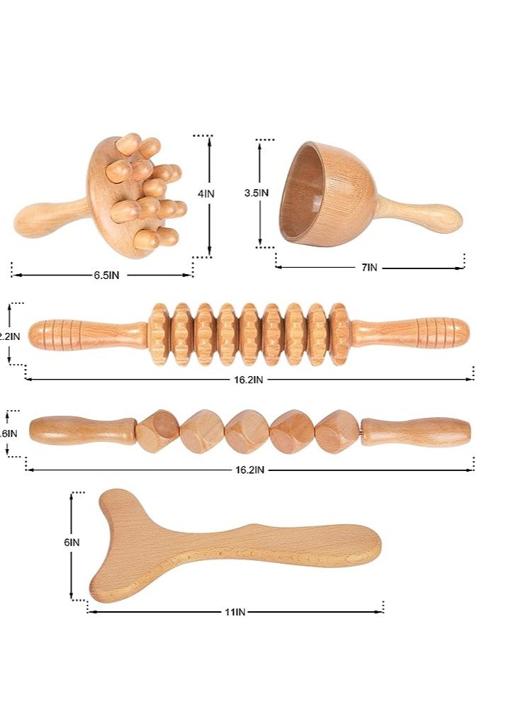 Wood Therapy Massage Tools Set 5-in-1 Lymphatic Drainage Maderoterapia Body Massager Kit Sculpting Tools for Muscle Pain Relief Anti-Cellulite Body Contouring and Shaping - Image 2