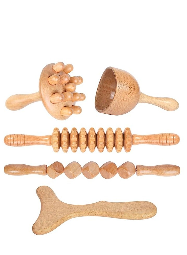 Wood Therapy Massage Tools Set 5-in-1 Lymphatic Drainage Maderoterapia Body Massager Kit Sculpting Tools for Muscle Pain Relief Anti-Cellulite Body Contouring and Shaping - Image 1