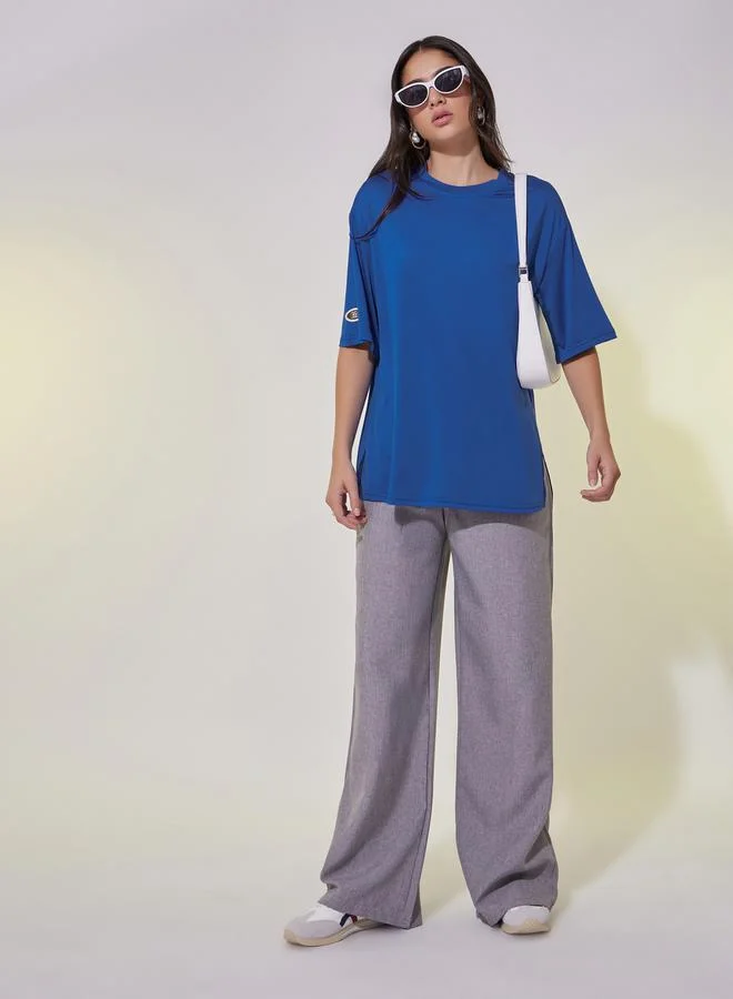 Take Two Oversized Round Neck T-Shirt with Patch Detail