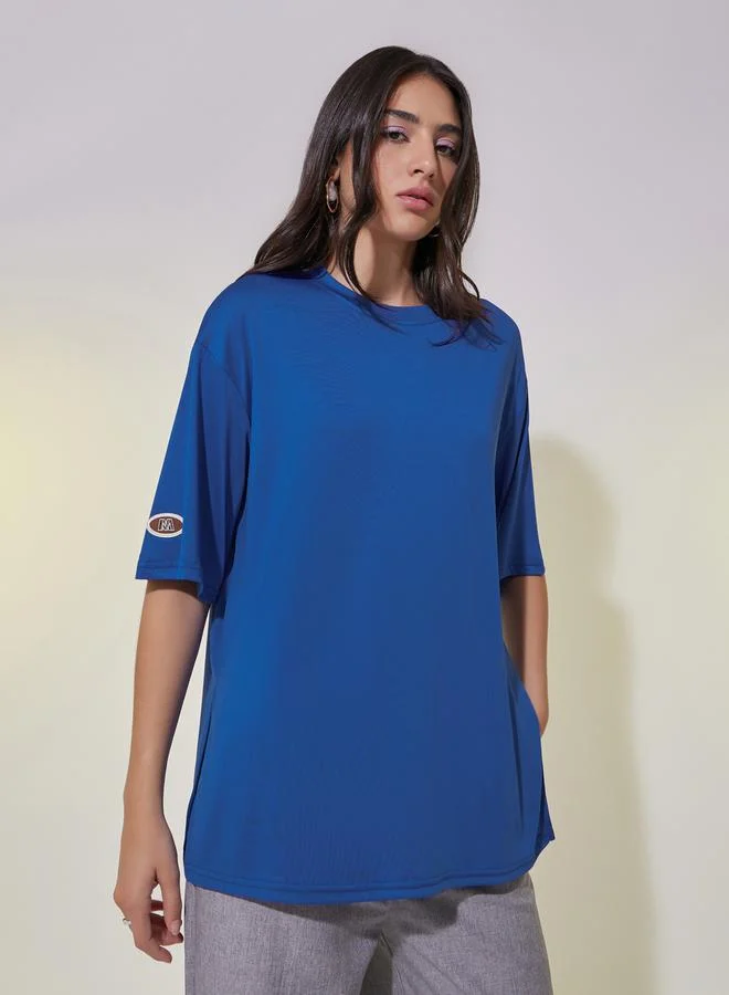 Take Two Oversized Round Neck T-Shirt with Patch Detail