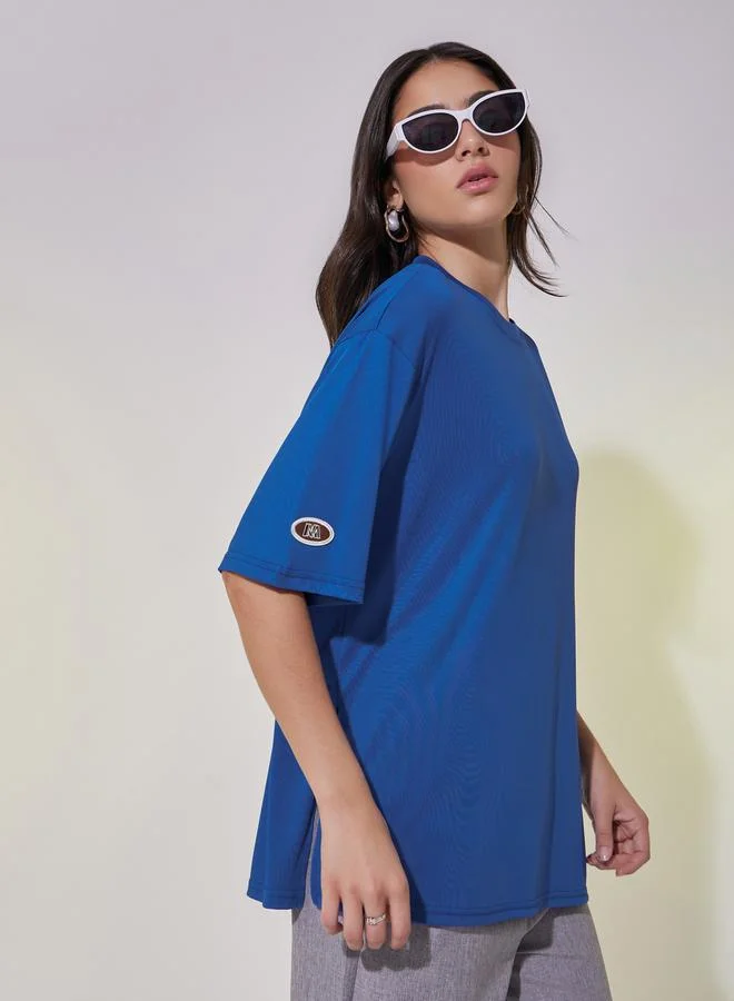Take Two Oversized Round Neck T-Shirt with Patch Detail