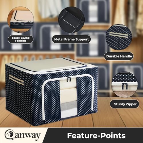 CANWAY 44L Pack of 2 Foldable Wardrobe Storage Box with Steel Frame & Clear Window | Clothes Organizer for Wardrobe | Cloth Organizer for Storage – Saree, Blanket & Clothes |50 * 40 * 22 CM |Blue - Image 4
