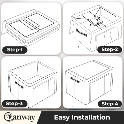 CANWAY 44L Pack of 2 Foldable Wardrobe Storage Box with Steel Frame & Clear Window | Clothes Organizer for Wardrobe | Cloth Organizer for Storage – Saree, Blanket & Clothes |50 * 40 * 22 CM |Blue - Image 5