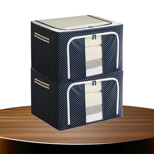 CANWAY 44L Pack of 2 Foldable Wardrobe Storage Box with Steel Frame & Clear Window | Clothes Organizer for Wardrobe | Cloth Organizer for Storage – Saree, Blanket & Clothes |50 * 40 * 22 CM |Blue - Image 1