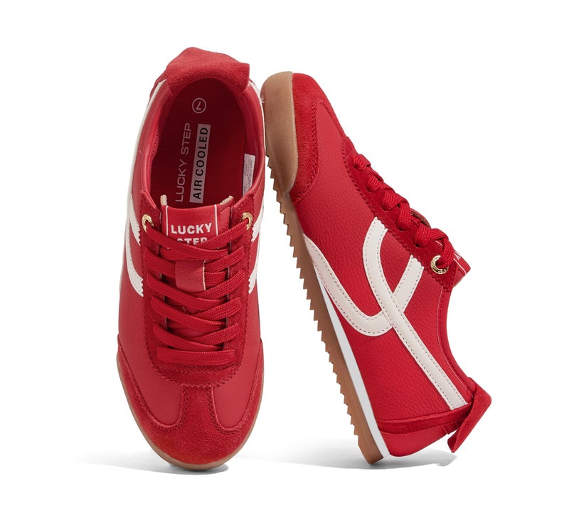 LUCKY STEP Women's Retro Fashion Sneakers Thin Sole Casual Walking Lightweight Tennis Trainers Running Gym Workout Classic Comfortable Athletic Shoes(Red,8.5) - Image 1