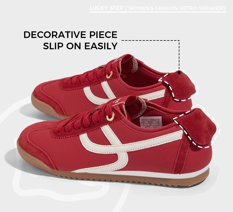 LUCKY STEP Women's Retro Fashion Sneakers Thin Sole Casual Walking Lightweight Tennis Trainers Running Gym Workout Classic Comfortable Athletic Shoes(Red,8.5) - Image 4