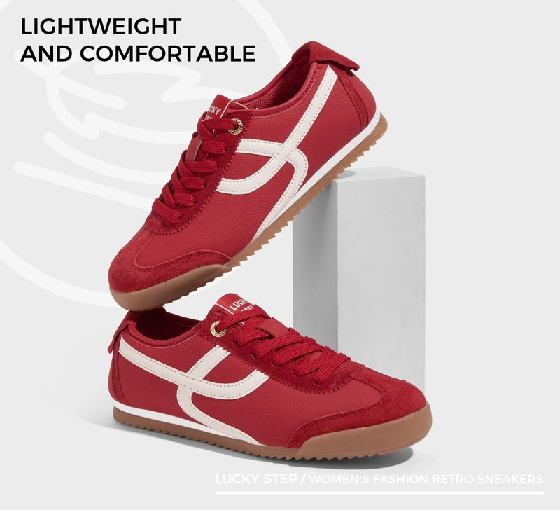 LUCKY STEP Women's Retro Fashion Sneakers Thin Sole Casual Walking Lightweight Tennis Trainers Running Gym Workout Classic Comfortable Athletic Shoes(Red,8.5) - Image 5