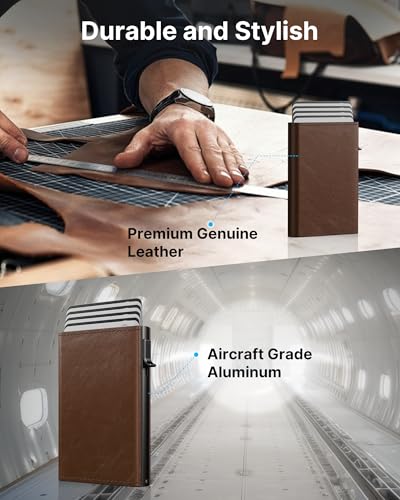 typecase محفظة رجال من تايب كيس: علبة ألومنيوم قابلة للفتح، جلد طبيعي، ذكي، مانع RFID، نحيف، بسيط، جيب أمامي - سعة 9-14 بطاقة | نافذة هوية | فتحة نقود (أسود بني) - Image 5