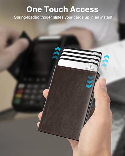 typecase محفظة رجال من تايب كيس: علبة ألومنيوم قابلة للفتح، جلد طبيعي، ذكي، مانع RFID، نحيف، بسيط، جيب أمامي - سعة 9-14 بطاقة | نافذة هوية | فتحة نقود (أسود بني) - Image 3