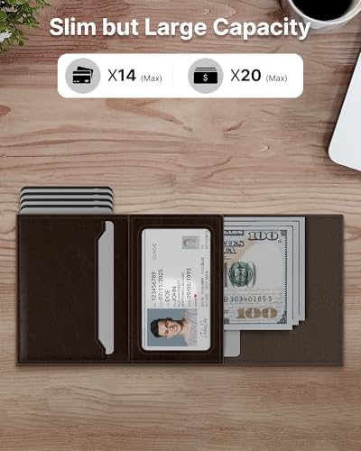 typecase محفظة رجال من تايب كيس: علبة ألومنيوم قابلة للفتح، جلد طبيعي، ذكي، مانع RFID، نحيف، بسيط، جيب أمامي - سعة 9-14 بطاقة | نافذة هوية | فتحة نقود (أسود بني) - Image 2