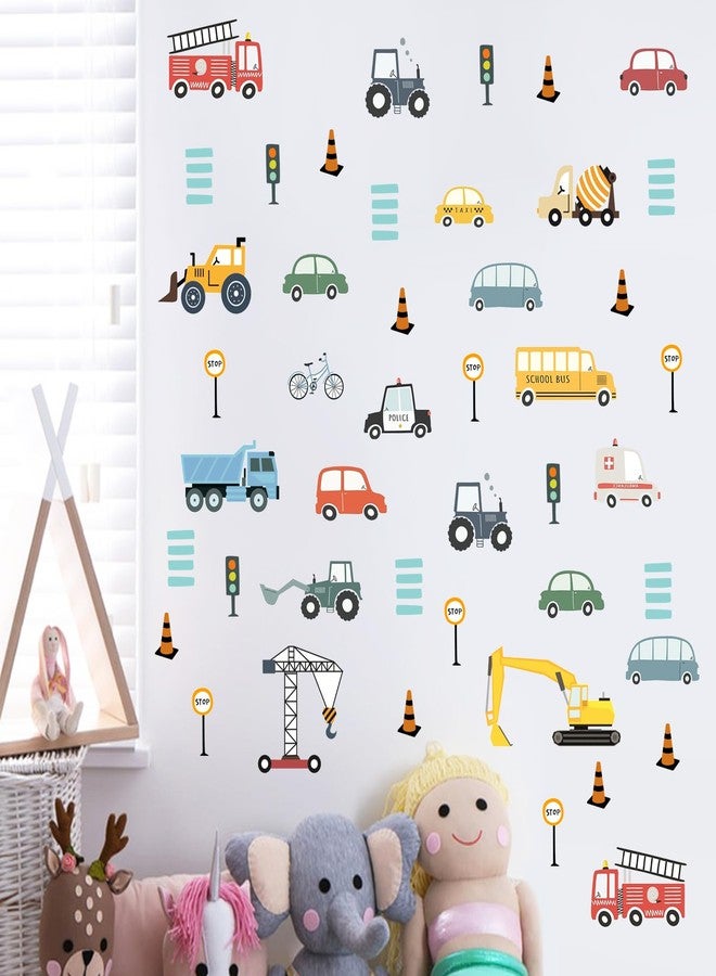 Mfault Cartoon Vehicle Car Wall Decals Stickers, Colorful Transportation Construction Truck Excavator Tractor Nursery Decorations Kids Bedroom Art, Traffic Sign Boys Toddlers Baby Room Playroom Decor - Image 3