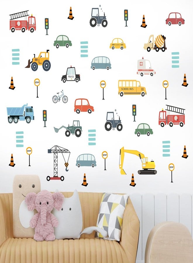 Mfault Cartoon Vehicle Car Wall Decals Stickers, Colorful Transportation Construction Truck Excavator Tractor Nursery Decorations Kids Bedroom Art, Traffic Sign Boys Toddlers Baby Room Playroom Decor - Image 4