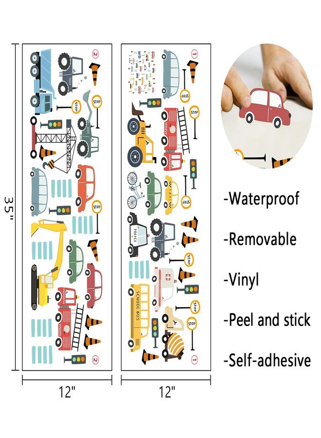 Mfault Cartoon Vehicle Car Wall Decals Stickers, Colorful Transportation Construction Truck Excavator Tractor Nursery Decorations Kids Bedroom Art, Traffic Sign Boys Toddlers Baby Room Playroom Decor - Image 2
