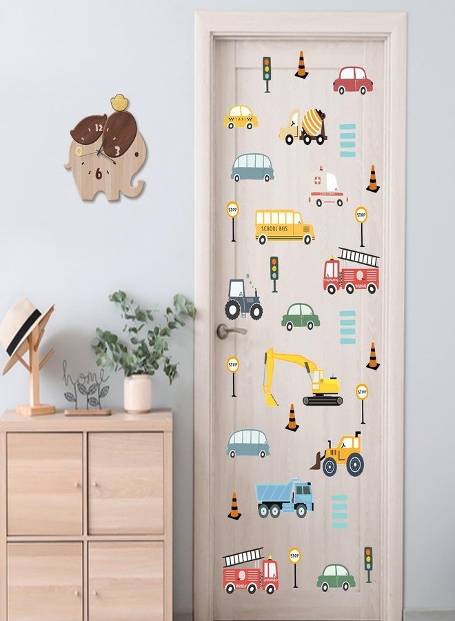 Mfault Cartoon Vehicle Car Wall Decals Stickers, Colorful Transportation Construction Truck Excavator Tractor Nursery Decorations Kids Bedroom Art, Traffic Sign Boys Toddlers Baby Room Playroom Decor - Image 5