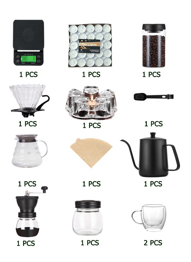 V60 Coffee Maker Set With 13 Pcs, Drip Coffee Set,Coffee Grinder,Coffee Kettle ,V60 Coffee Dripper,V60 Coffee Server,V60 filter Coffee Serving Set