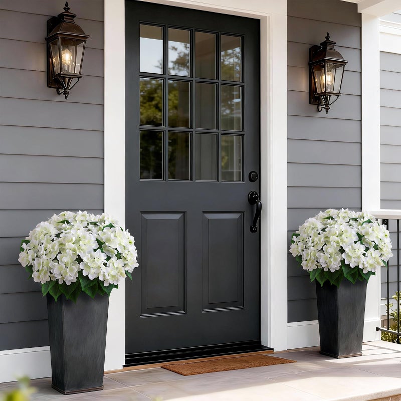 FOTEEWL Artificial Hydrangea Flower Topiary Trees - 2 Sets Faux Silk Flower Potted Plant, UV Resistant Fake Outdoor Hydrangea Bush for Front Door, Farmhouse,Garden, Porch Decor (White) - Image 4
