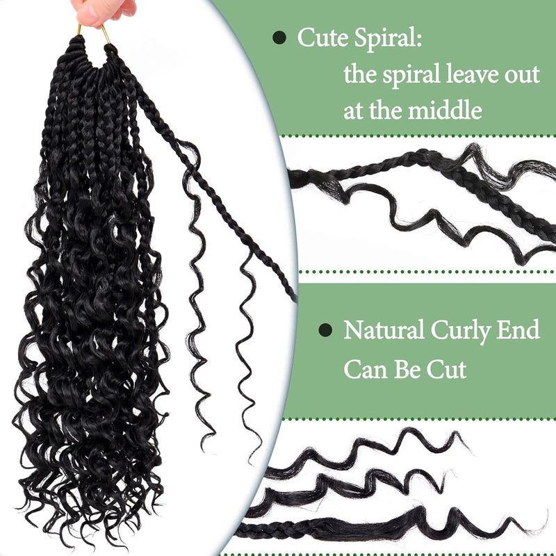 Eerya Goddess Box Braids Crochet Hair 12 Inch 8 Packs Pre-looped Bohemian Crochet Boho Box Braids With Curly Ends 3X Crochet Braids Hair for Women Synthetic Braiding Hair (12 inch, #1B) - Image 5
