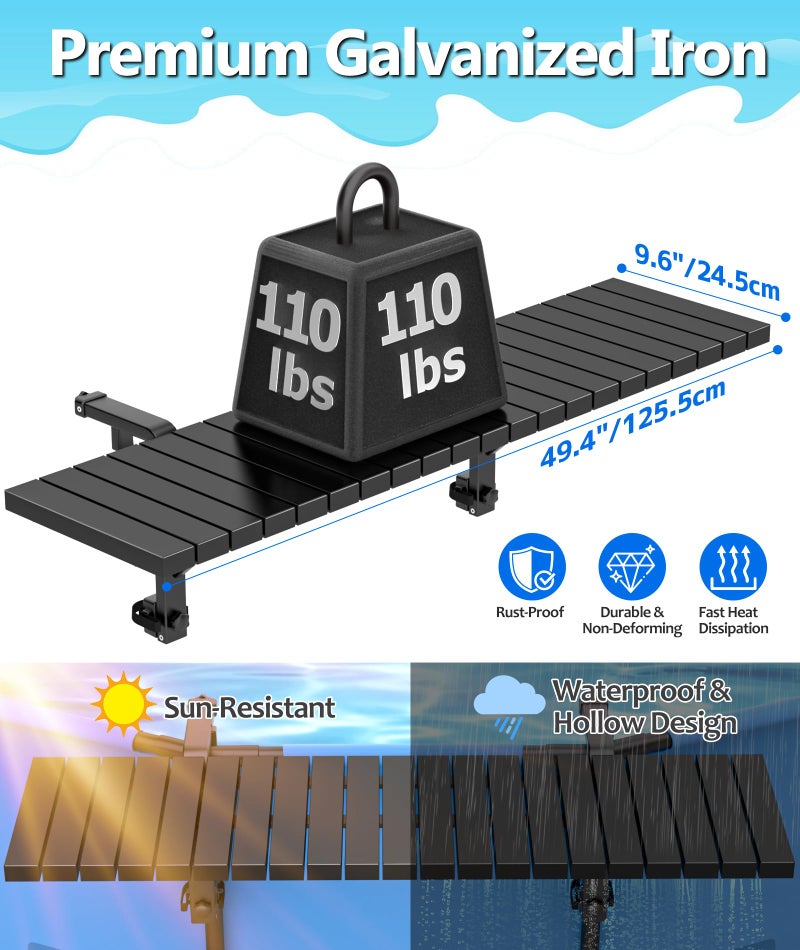 BoYata Pool Bar, Above Ground Pool Side Bar, 49.4Ã—9.6" Galvanized Iron Poolside Table Holds 110LBS, Swim Up Bars Fit Top Rails 4.48" or Less, Frame Above Ground Round & Oval Swimming Pools Accessories - Image 4