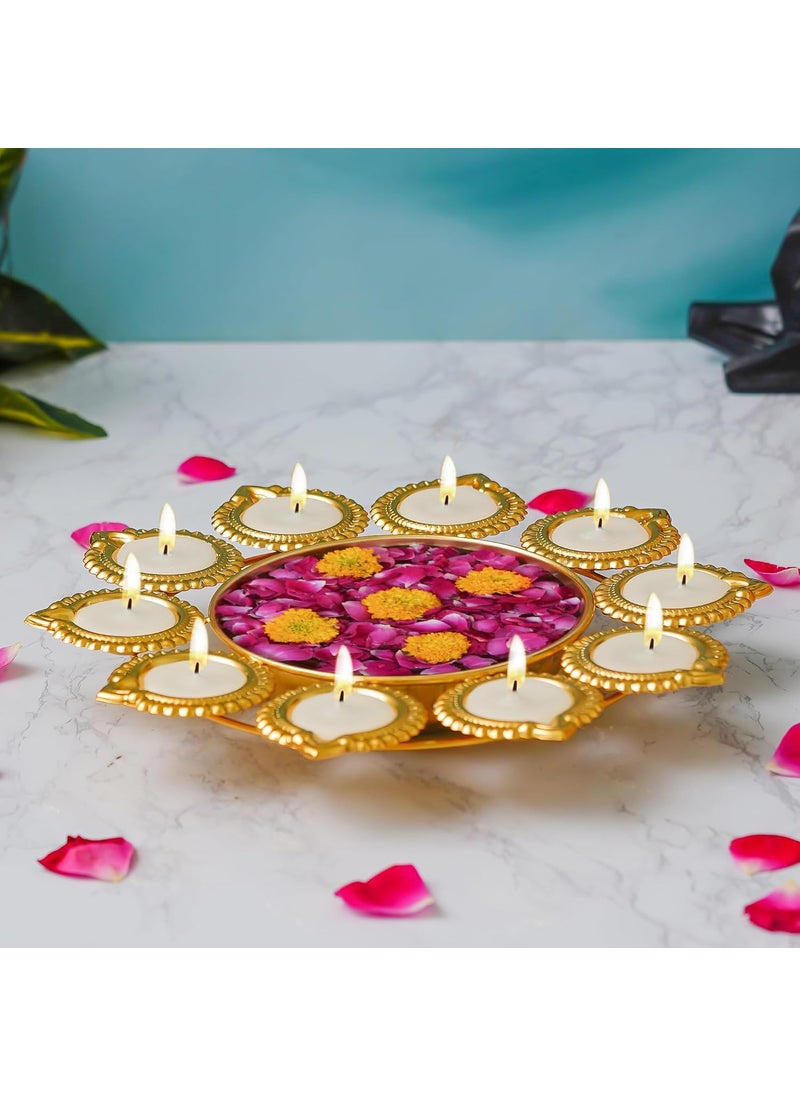 Webelkart Webelkart Premium Diya Shape Gold Plated Decorative Urli Bowl with Wax Candle for Home Decor Handcrafted Bowl Diwali Decor Item (10" Inches)  - Image 2