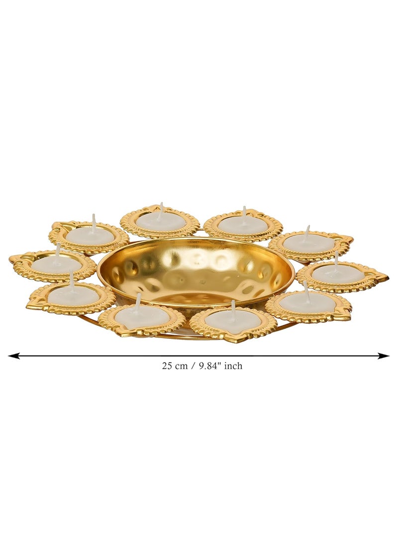 Webelkart Webelkart Premium Diya Shape Gold Plated Decorative Urli Bowl with Wax Candle for Home Decor Handcrafted Bowl Diwali Decor Item (10" Inches)  - Image 3