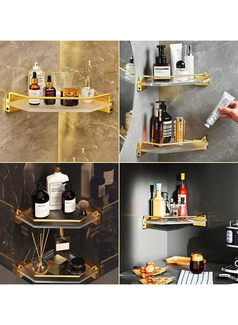 Corner Shower Caddy, Acrylic Gold Bathroom Floating Shelf Soap and Shampoo Holder, Organizer for Inside Shower, Can be Free of Punching - Image 4