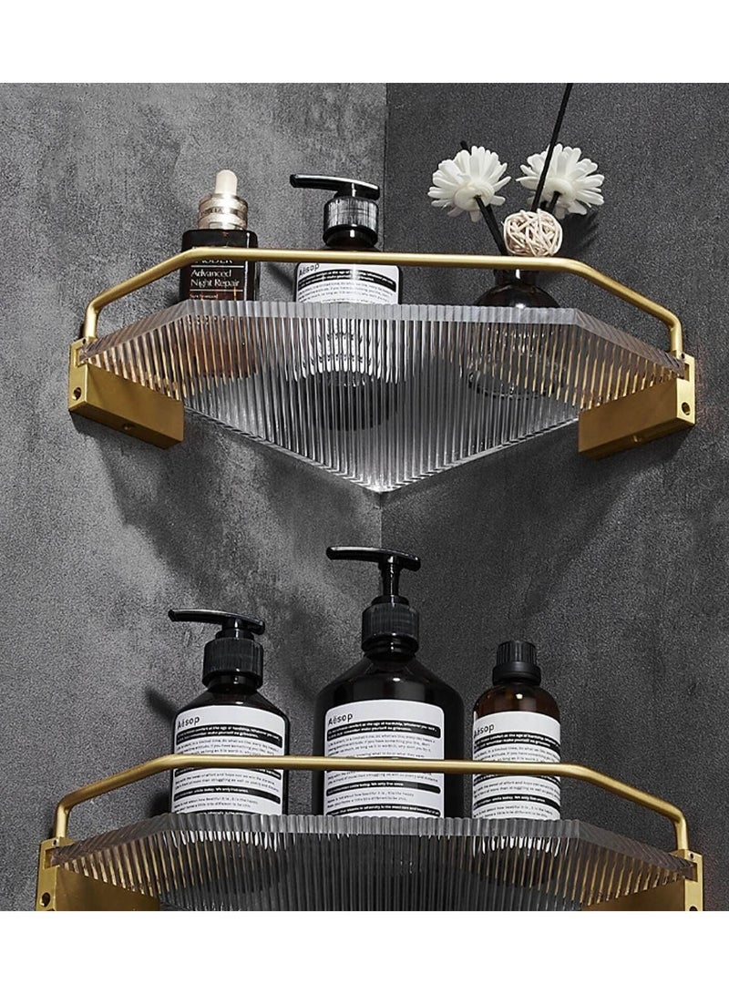 Corner Shower Caddy, Acrylic Gold Bathroom Floating Shelf Soap and Shampoo Holder, Organizer for Inside Shower, Can be Free of Punching - Image 3
