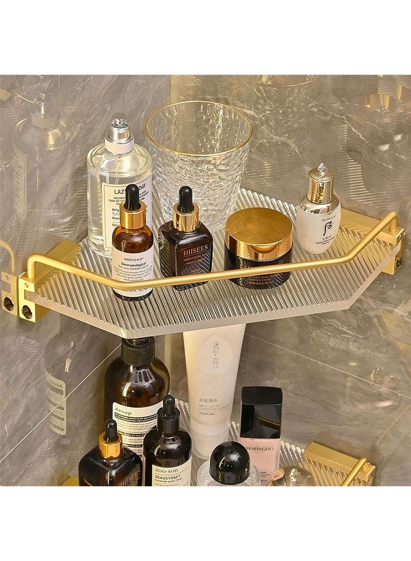 Corner Shower Caddy, Acrylic Gold Bathroom Floating Shelf Soap and Shampoo Holder, Organizer for Inside Shower, Can be Free of Punching - Image 2