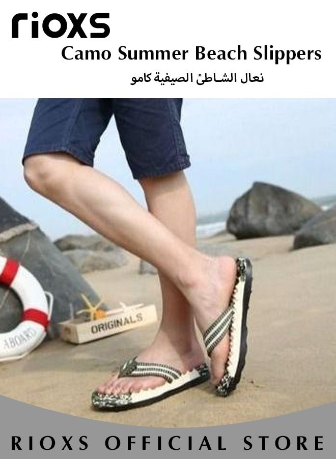ريوكس شبشب التمويه الصيفي الرجالي شبشب الشاطئ بمرونة الرغوة النعل شبشب مضاد الانزلاق قابل للعلاج التدليكي مناسب في الداخلي والخارجي  - Image 3