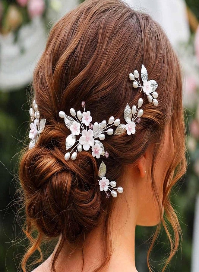 JEAIRTS 5Pcs Flower Wedding Hair Pins Silver Bridal Pearl Hair Accessories for Brides - Image 1