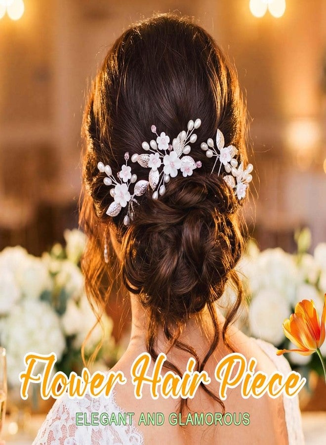 JEAIRTS 5Pcs Flower Wedding Hair Pins Silver Bridal Pearl Hair Accessories for Brides - Image 3