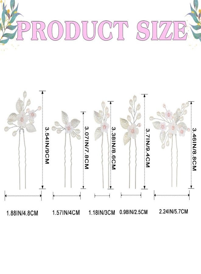JEAIRTS 5Pcs Flower Wedding Hair Pins Silver Bridal Pearl Hair Accessories for Brides - Image 4