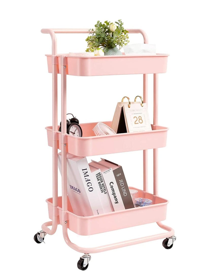 DubaiGallery 3 Tier Multi-Functional Moveable Wheels Rolling Metal Utility Cart Storage Organizer Shelves Basket - Image 1
