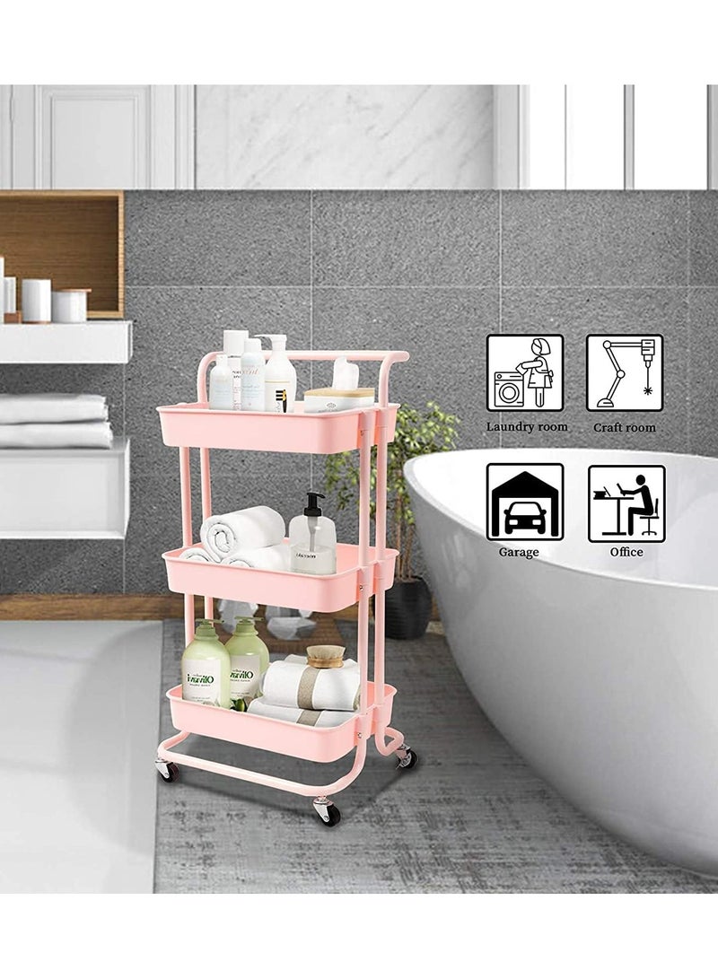 DubaiGallery 3 Tier Multi-Functional Moveable Wheels Rolling Metal Utility Cart Storage Organizer Shelves Basket - Image 4