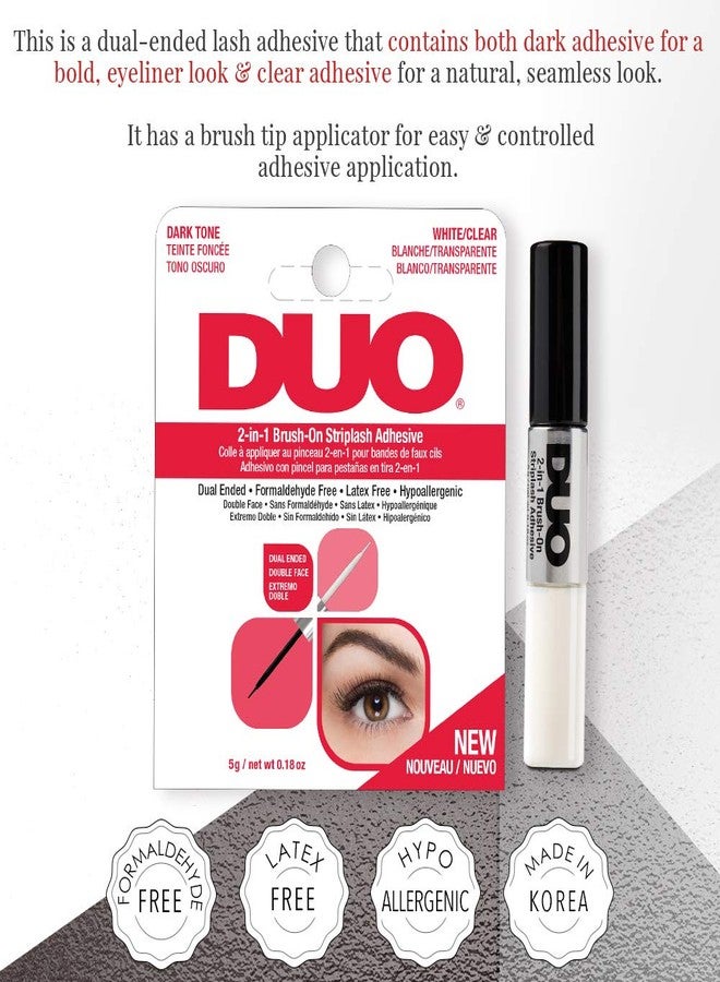 DUO 2-in-1 Brush On Eyelash Glue – Dual Ended Strip Lash Adhesive for False Lashes, Dark Tone & White/Clear, 0.18 oz, 2 Pack - Image 3