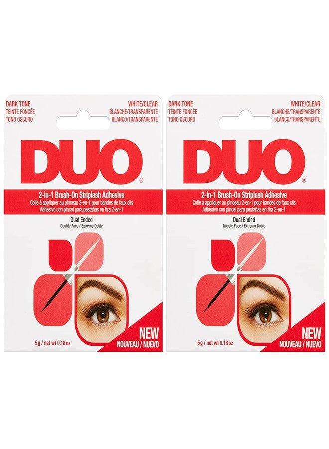 DUO 2-in-1 Brush On Eyelash Glue – Dual Ended Strip Lash Adhesive for False Lashes, Dark Tone & White/Clear, 0.18 oz, 2 Pack - Image 1