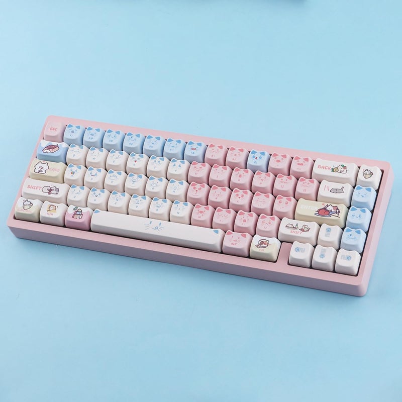 TYRIXKI PBT Keycaps 142 Keys Pink Blue Meow Meow Cat Keycaps Dye-Sublimation Cute Keycap Mao Profile Custom Keycap for Cherry Gateron MX Swithes Mechanical Gaming Keyboards - Image 3