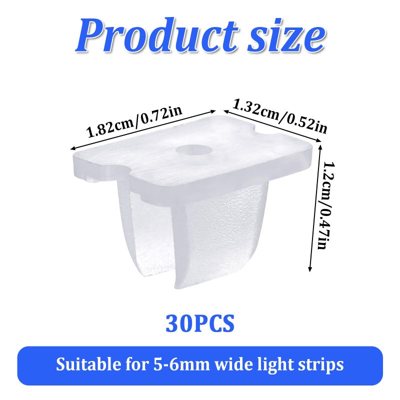 Sliverdew Waterproof LED Strip Mounting Clips Holder Mounting Bracket Neon Mounting Clips Fixing Clamps Holder with 30 Screws for 5mm to 6mm LED Strip Lighting, Translucent, Pack of 30 - Image 2