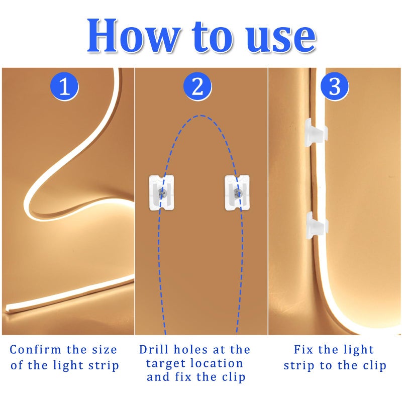 Sliverdew Waterproof LED Strip Mounting Clips Holder Mounting Bracket Neon Mounting Clips Fixing Clamps Holder with 30 Screws for 5mm to 6mm LED Strip Lighting, Translucent, Pack of 30 - Image 3