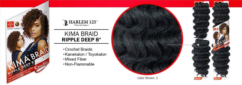 Harlem 125 MULTI PACK DEALS! Harlem125 Synthetic Hair Braids Kima Braid Ripple Deep 8" (4-PACK, 1B) - Image 3
