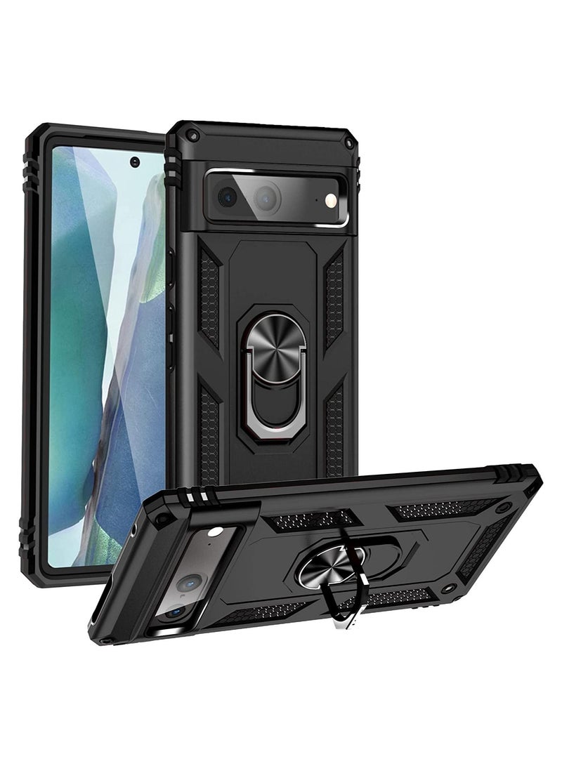 Rock Pow for Google Pixel 7 case Heavy Duty Rugged Full Body Scratch Proof Shock proof Screen Camera Protection Built-in 360 Ring Kickstand shHard Back Phone Cover for Men Women Black - Image 1