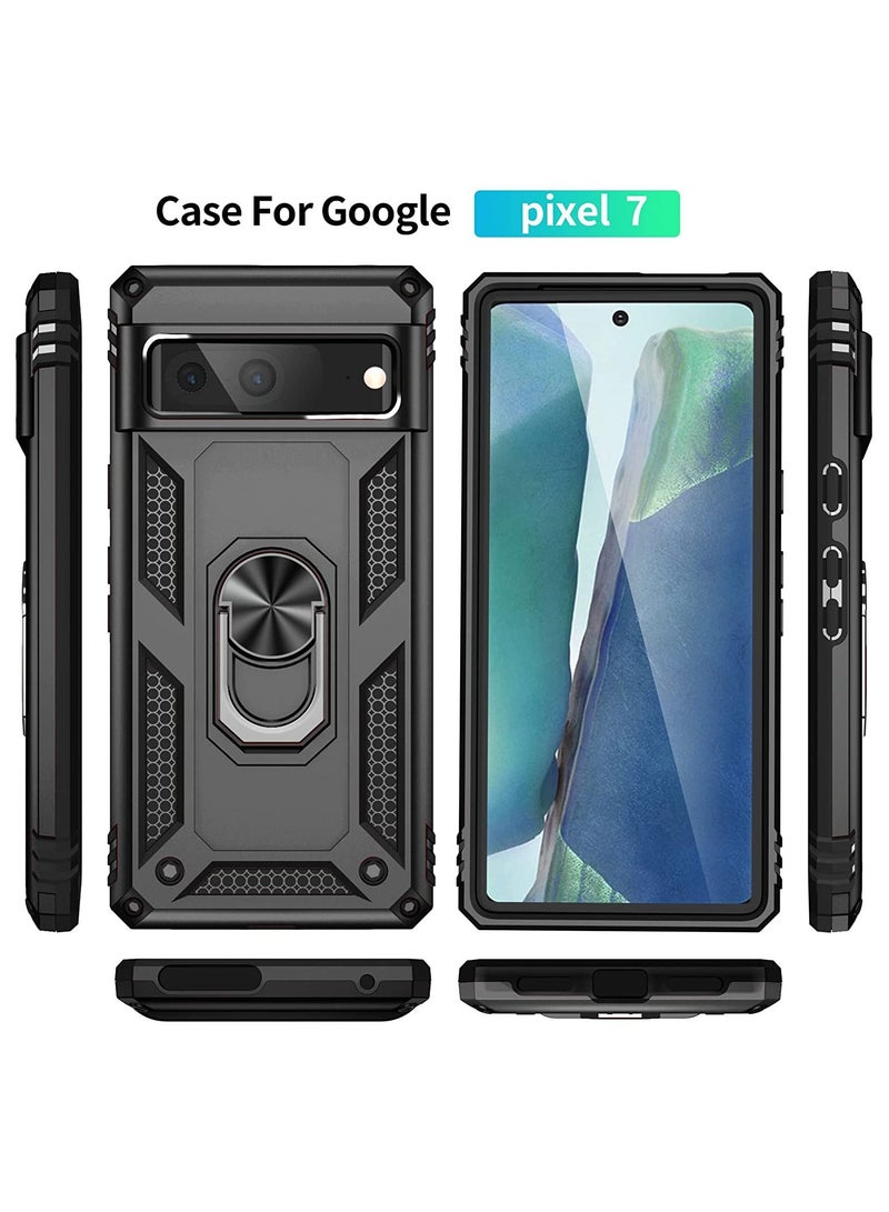 Rock Pow for Google Pixel 7 case Heavy Duty Rugged Full Body Scratch Proof Shock proof Screen Camera Protection Built-in 360 Ring Kickstand shHard Back Phone Cover for Men Women Black - Image 2