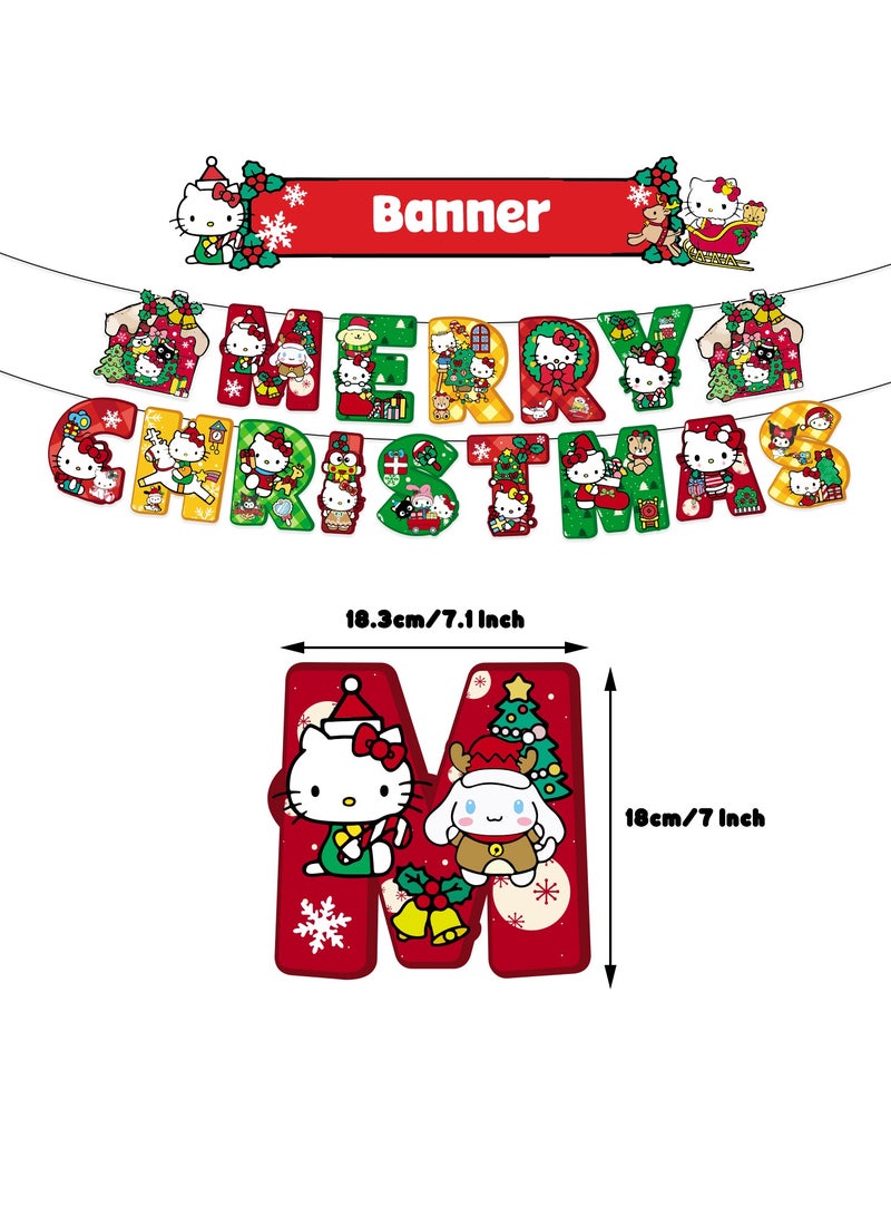 عام ديكور حفل عيد الميلاد بموضوع "كيتي القط" (Hello Kitty Christmas): لفافة عيد الميلاد بها لافتة عيد ميلاد كيتي القط، بطاقة إدخال الكعكة، بالونات لحفل العيد، وجميع مستلزمات الديكور الخاصة بحفل العيد بموضوع كيتي القط. - Image 3