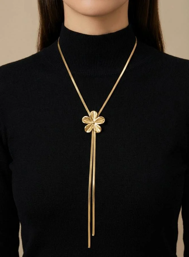 Take Two Women's Metal Floral Adjustable Flat Snake Chain Necklace